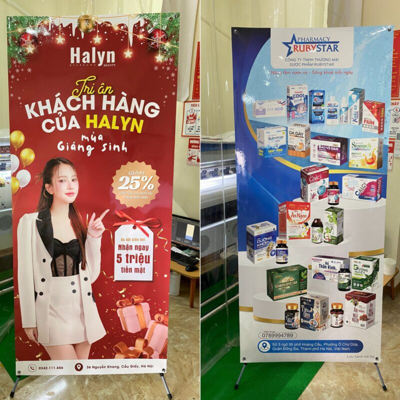 In Standee chân X cường lực kt 80x180cm