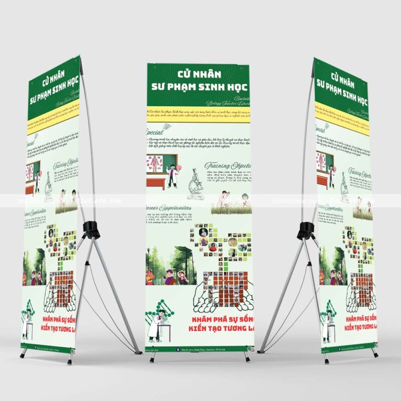 In standee 0.6x1.6m, chân X cường lực