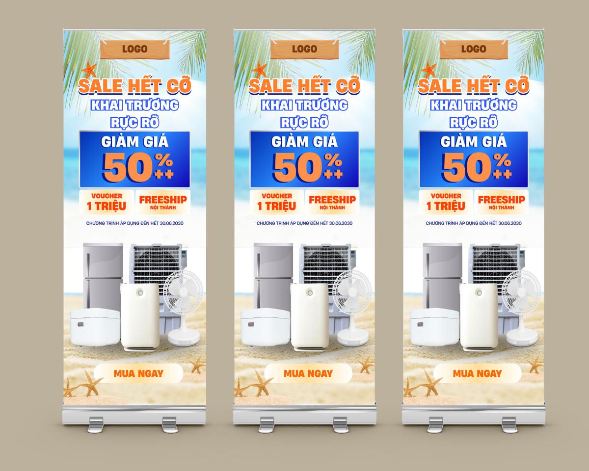 mẫu standee khai trương cửa hàng điện máy đẹp