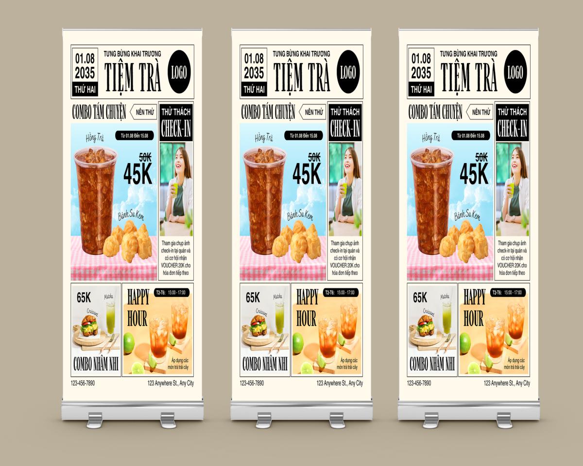 mẫu standee khai trương tiệm trà sữa đẹp