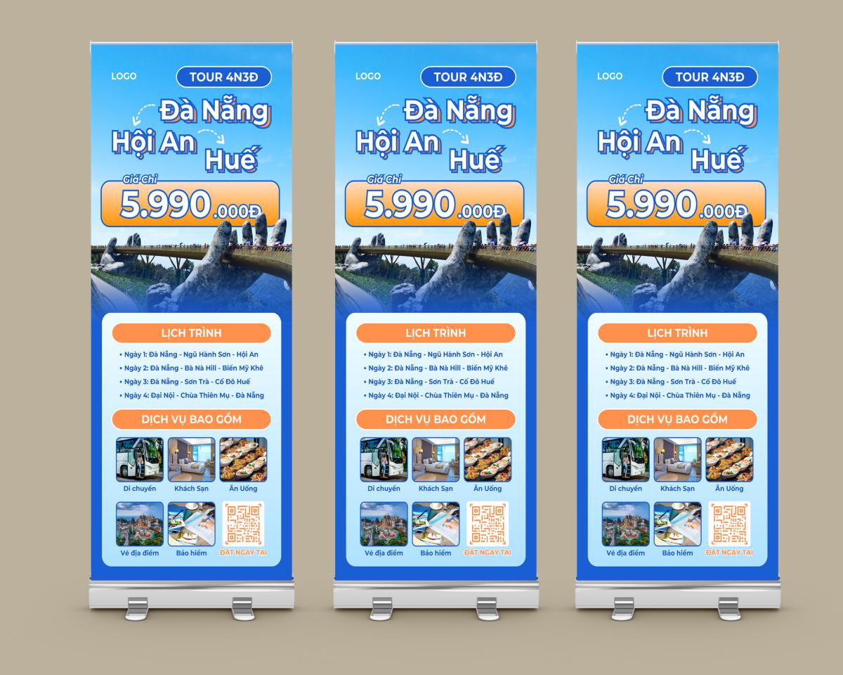 Mẫu standee tour du lịch Đà Nẵng, Hội An, Huế