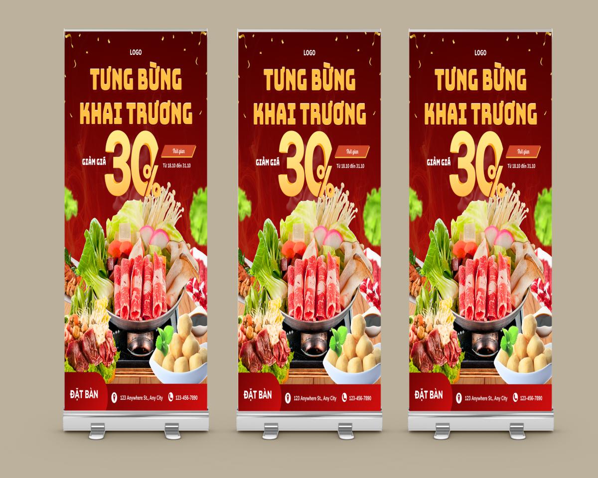 mẫu standee ưu đãi khai trương nhà hàng đẹp
