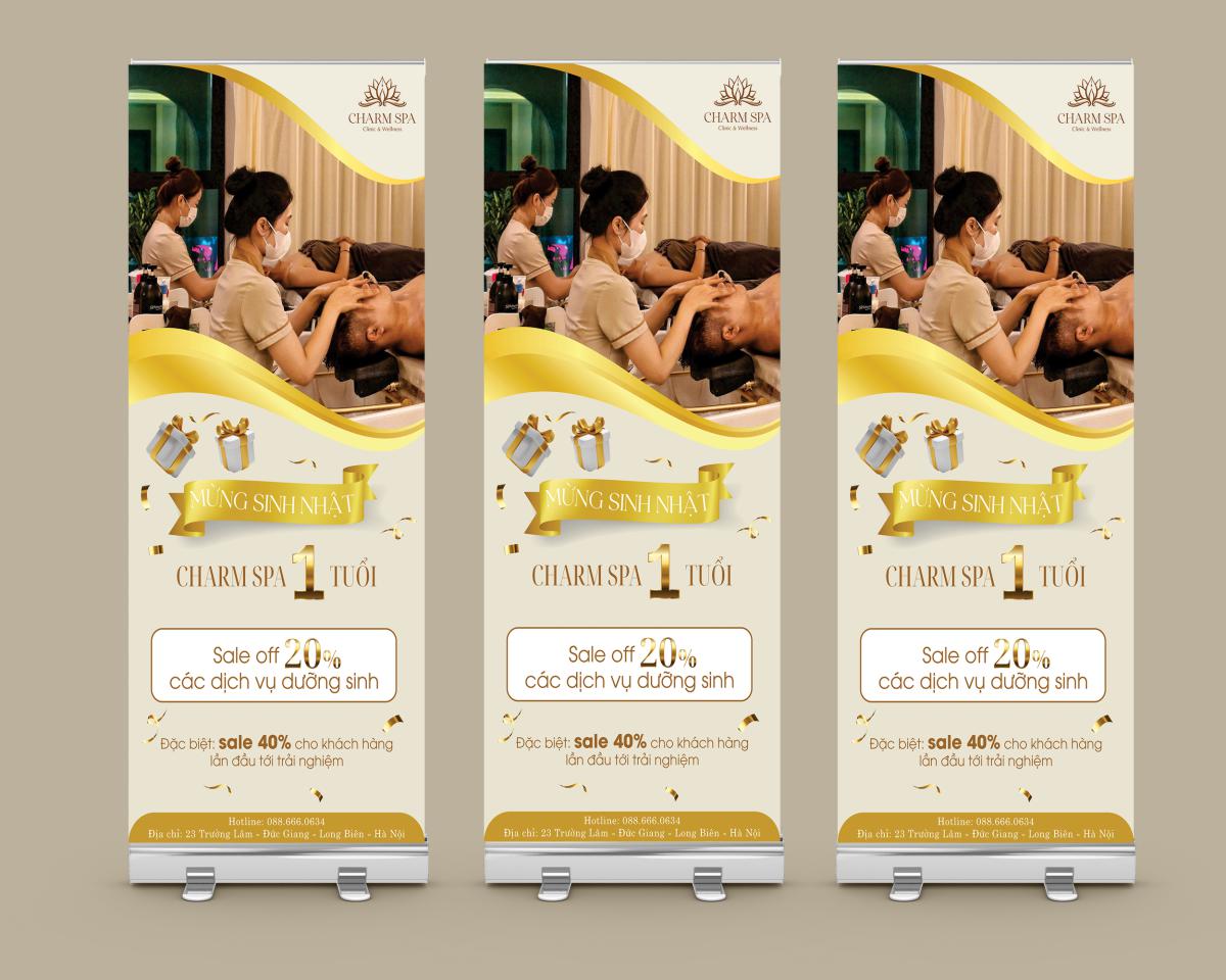 standee spa sự kiện sinh nhật thương hiệu