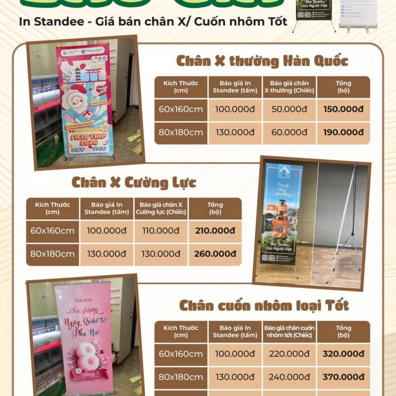Bảng báo giá in standee mới nhất