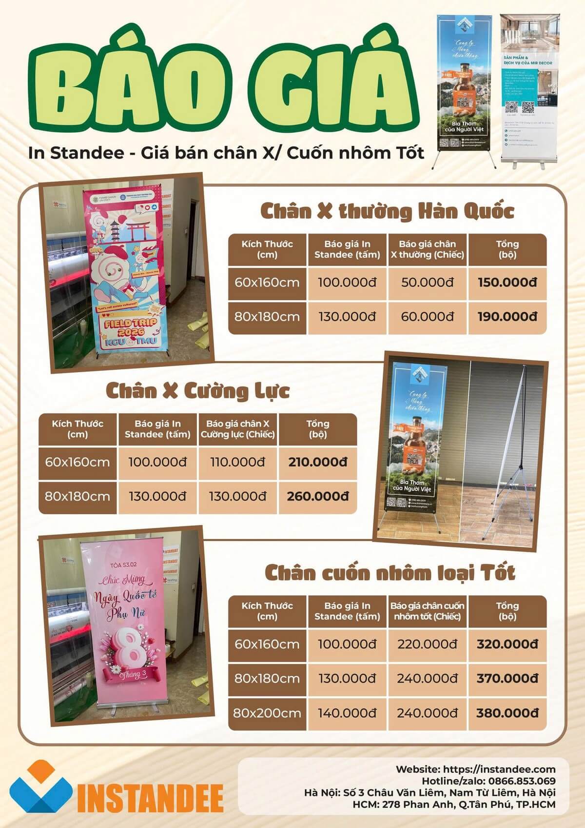 Bảng báo giá in standee mới nhất