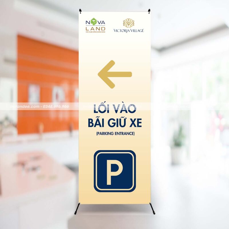 In standee chữ X cho lễ bàn giao căn hộ Victoria Village