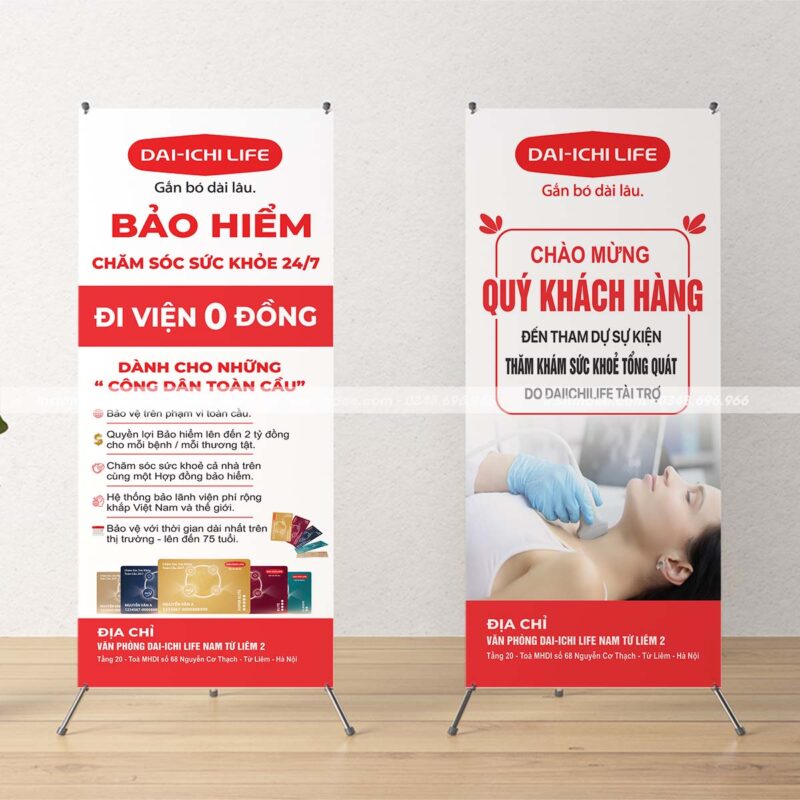 In standee chữ X cho sự kiện khám sức khỏe Dai-ichi Life