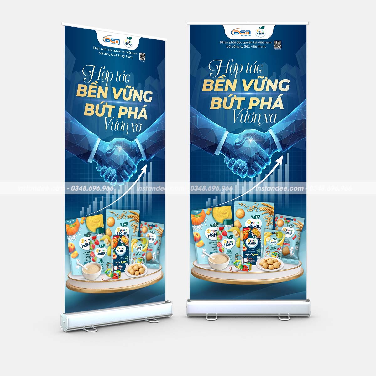In standee sự kiện hợp tác giới thiệu sản phẩm