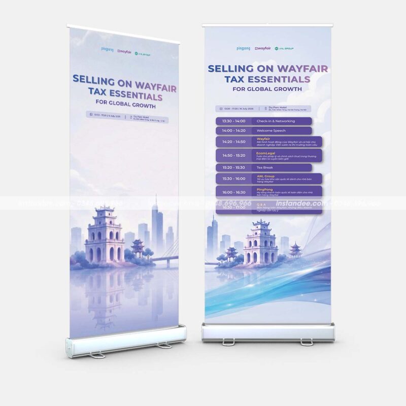 In standee cuốn cho hội thảo Selling on Wayfair Tax Essentials for Global Growth
