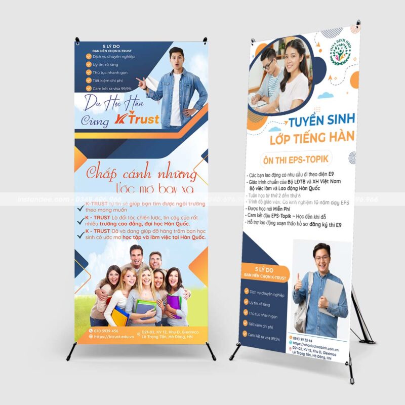 In standee chữ X tuyển sinh lớp tiếng Hàn cho trung tâm K-TRUST
