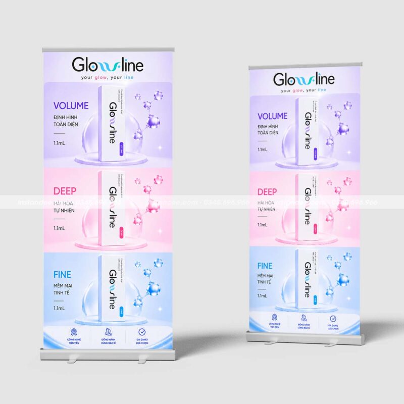 In standee cuốn giới thiệu sản phẩm của Glowline