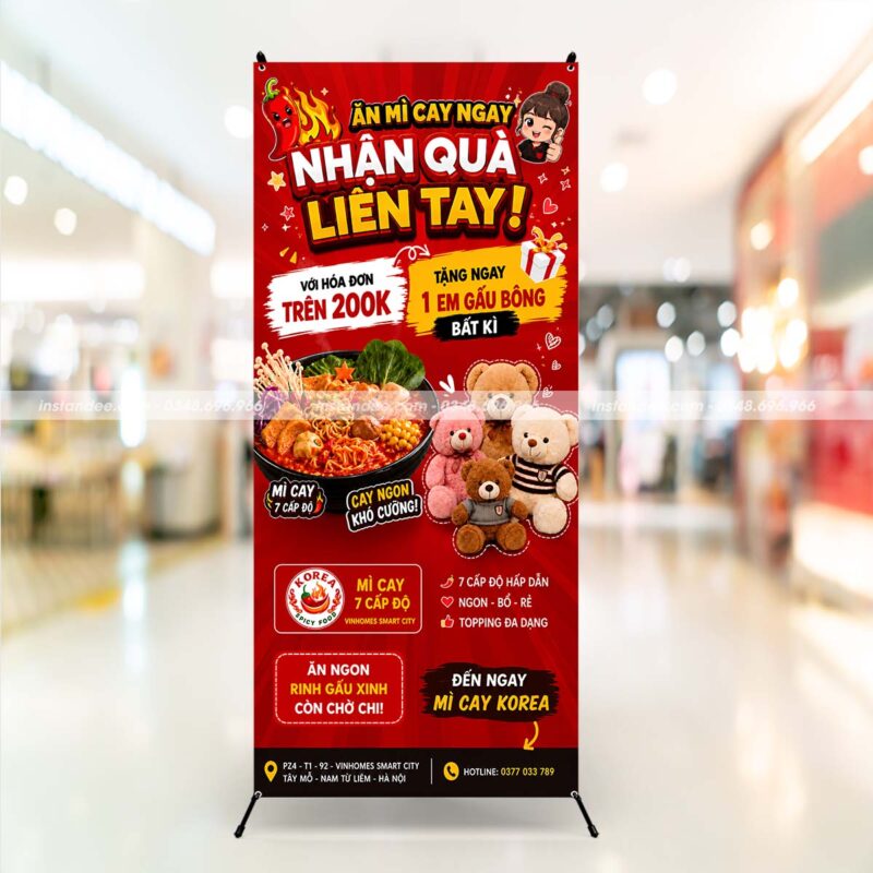 In standee chữ X cho chương trình khuyến mãi Mì Cay Korea